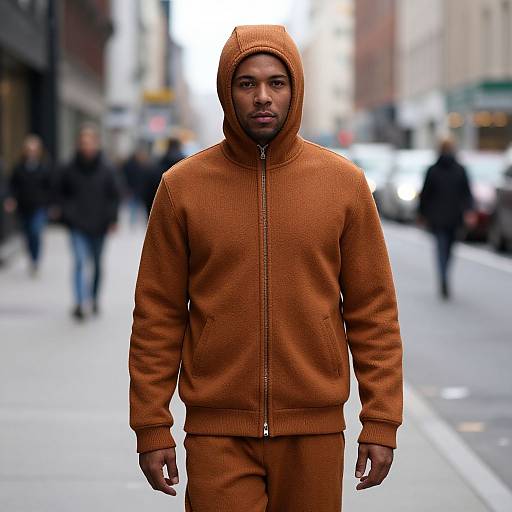 Man in Zipper Sweater on City Street