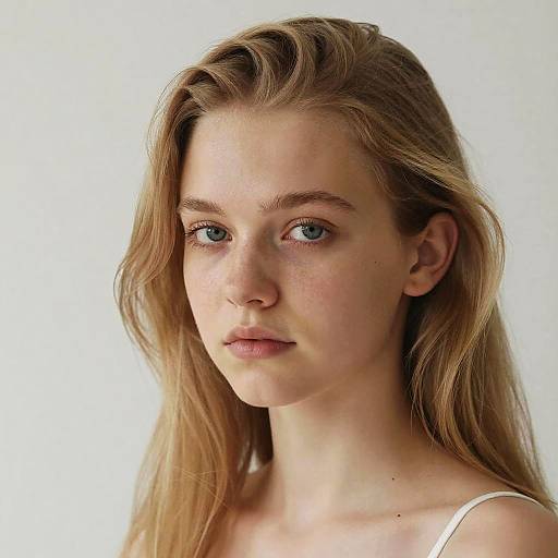 Hyperrealistic Portrait of a Shy Blonde Girl