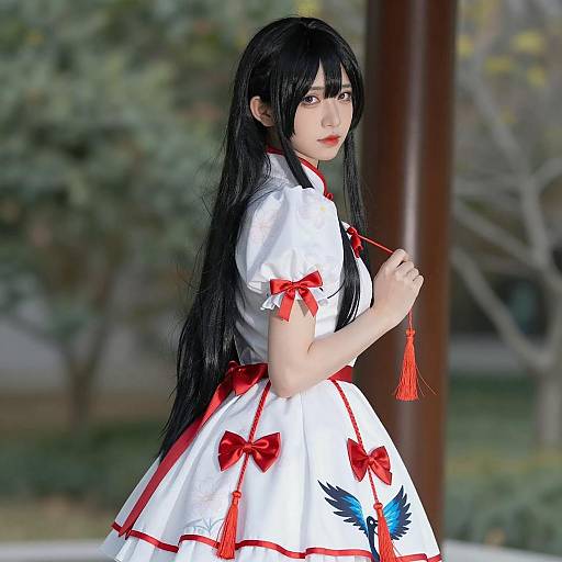 Elegant Asian Woman in Floral Cosplay