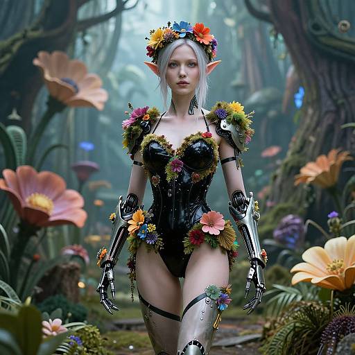 Futuristic Elfin Woman in Alien Forest