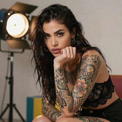 Tattooed Woman with Intense Gaze