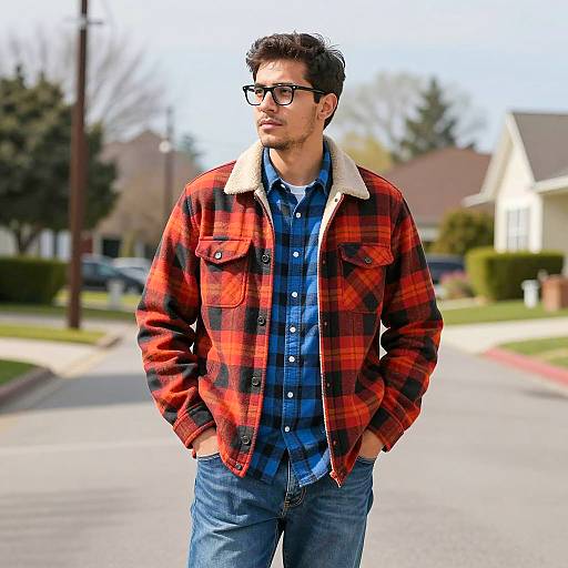 Flannel Outfit Guy in Suburban Setting