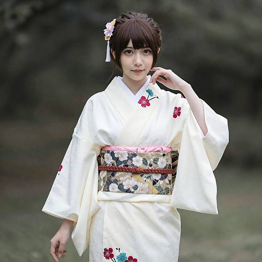 Asian Woman in Traditional Kimono Dress