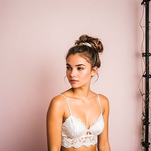 Shy Teenage Girl in Lingerie Setting