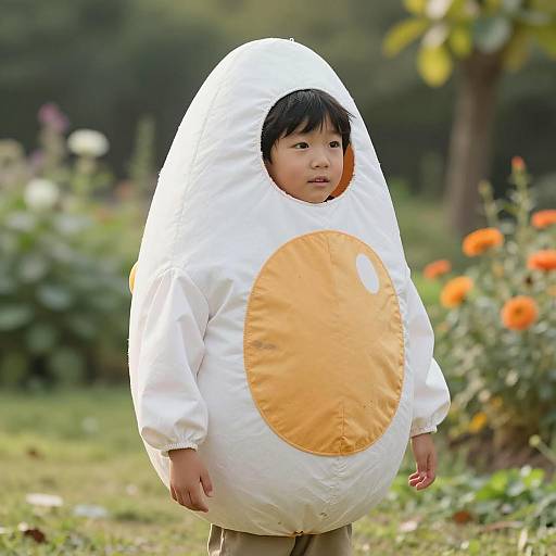 Candid Boy in Creative Egg Costume