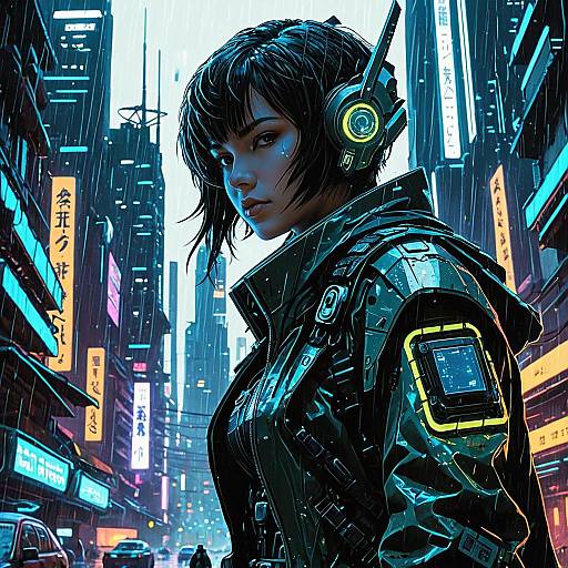 Futuristic Rogue Android in Neon Rain