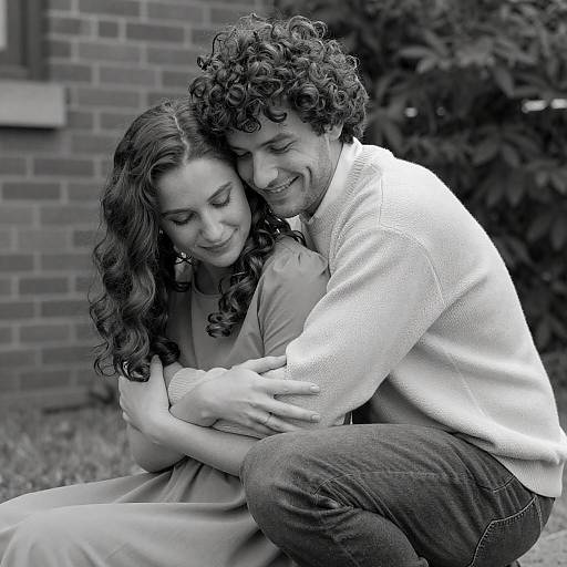 Intimate Black-and-White Couple Embrace Outdoors