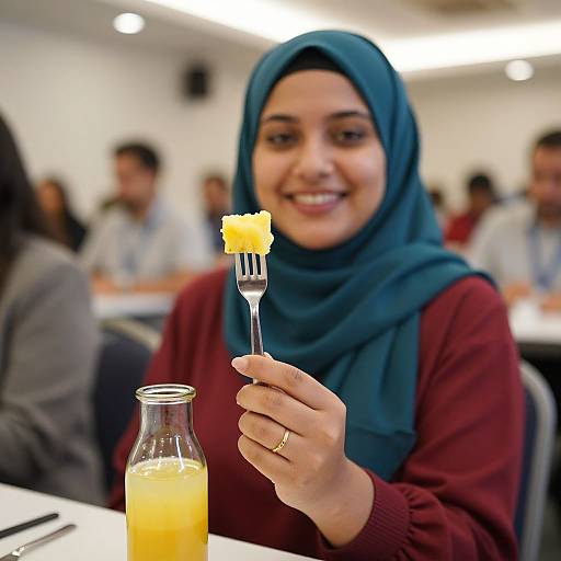 Smiling Woman with Mini Pineapple Fork
