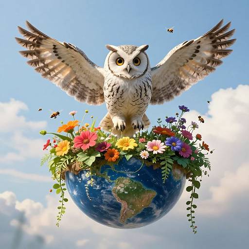 Giant Owl Tending Floating Garden