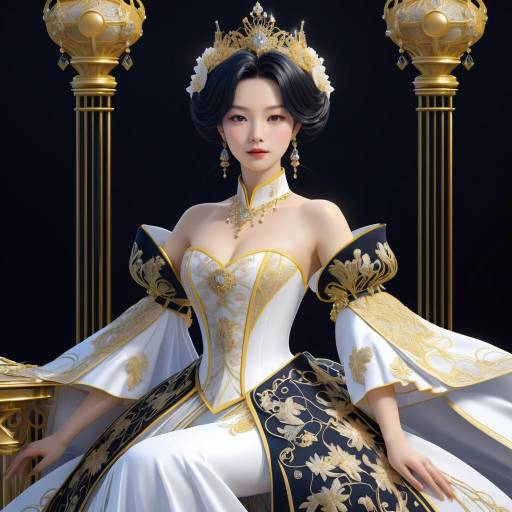 Elegant Asian Woman in Ornate Royal Gown
