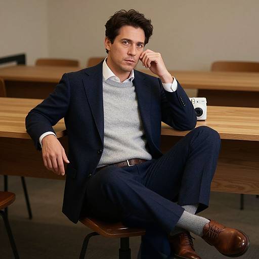 Man in Navy Suit with Polaroid Style