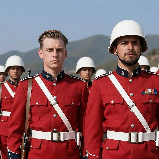 Serious Soldiers in Mountainous Landscape