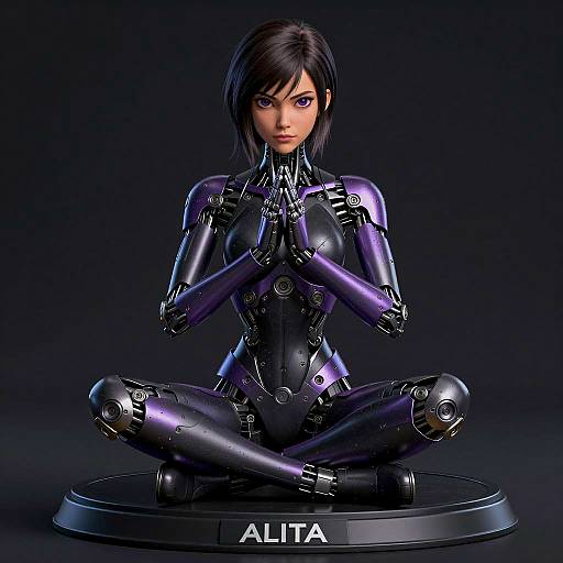 CGI Female Robot in Black Armor