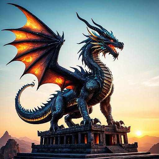 Celestial Dragon on Ancient Sky Temple at Sunset