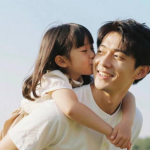Father Carrying Daughter, Tender Cheek Kiss