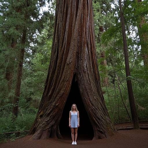 Woman Before Majestic Redwood Arch