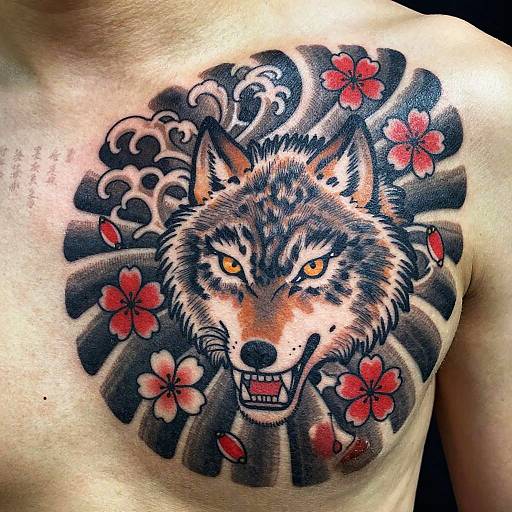 Japanese Style Wolf Tattoo Design