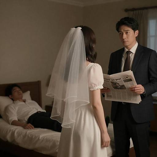 Tense Dimly Lit Bridal Room Scene