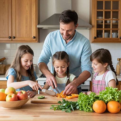 Father and Kids Cooking Joyfully