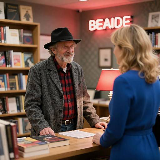 Charming Bookstore Encounter with Vintage Vibes