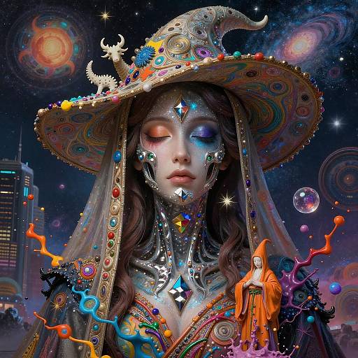 Ethereal Cosmic Paint Goddess Portrait