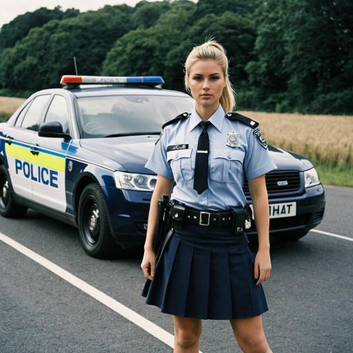 Female British Police Officer in Uniform with Police Car