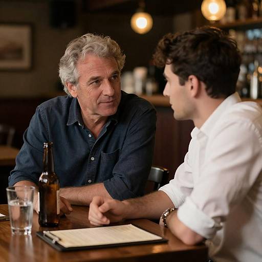 Two Men at Dimly Lit Bar