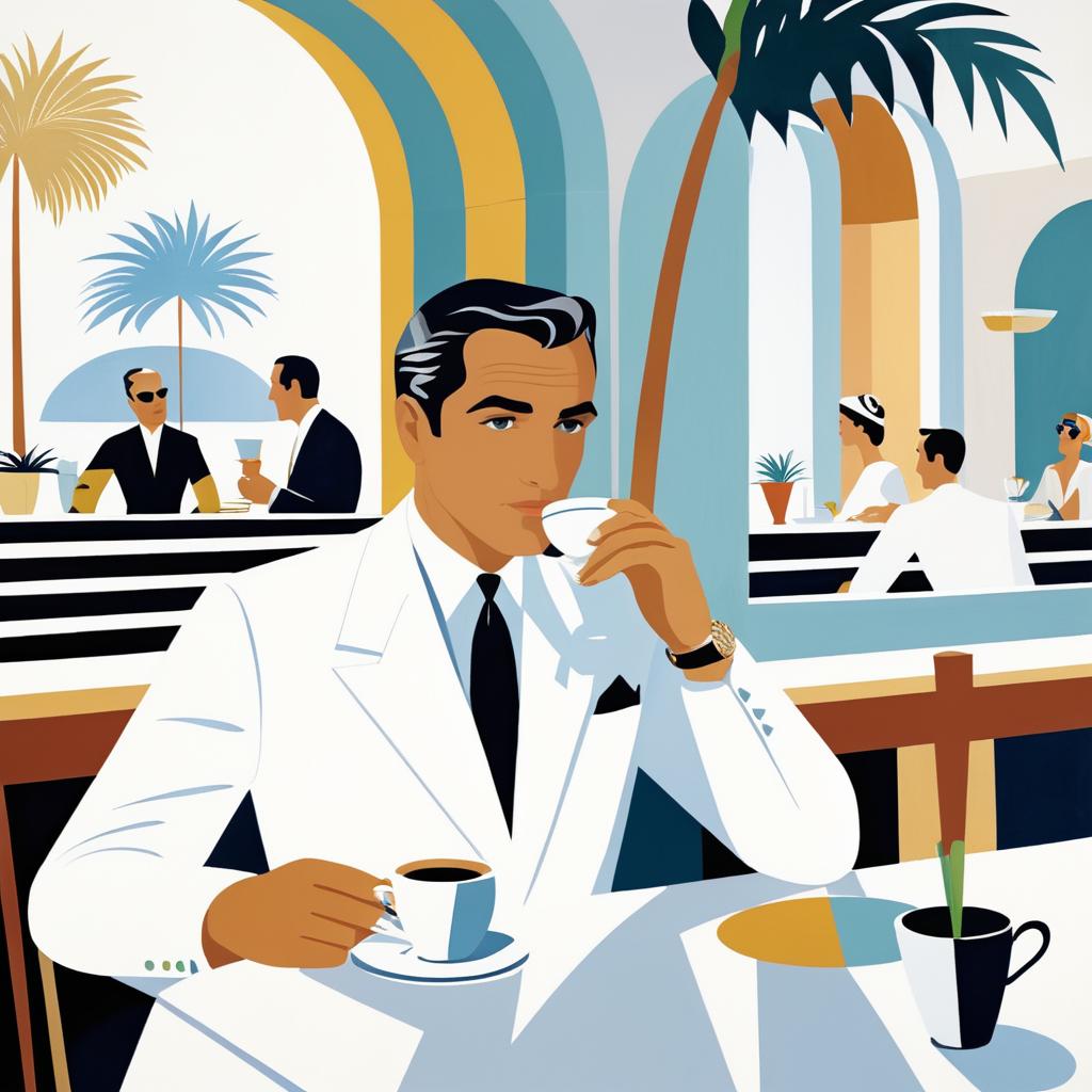 Chic Gentleman in Greek-Inspired Cafe