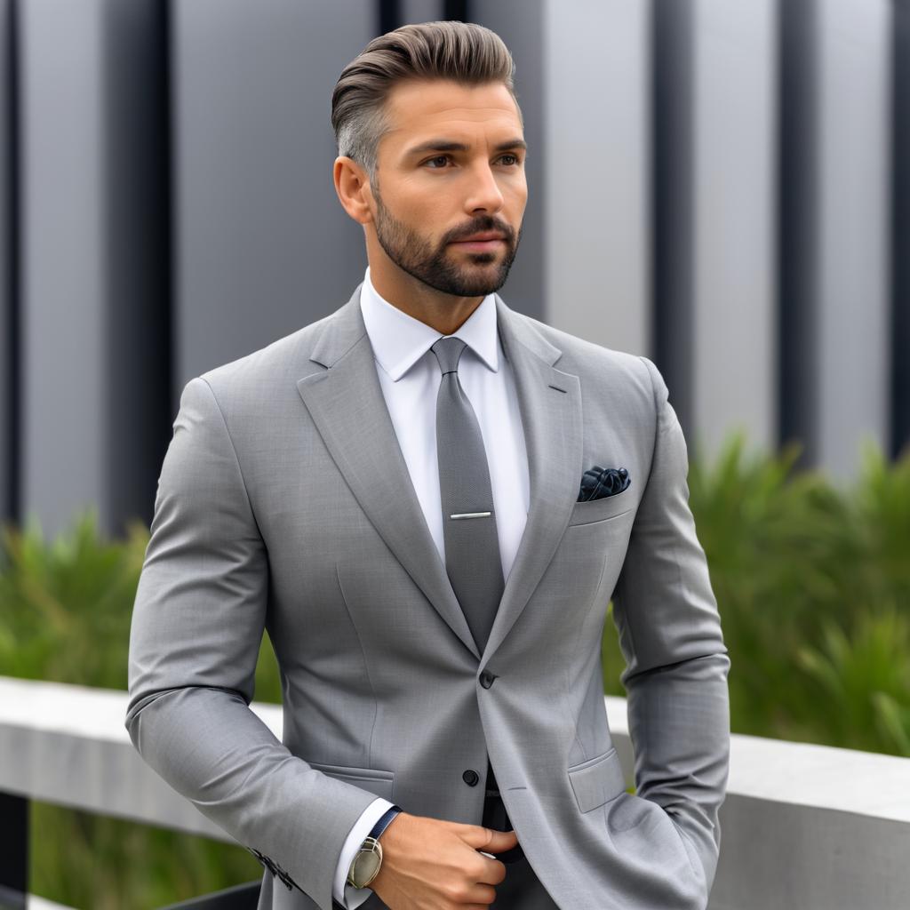 Dashing Man in Gray Suit Portrait