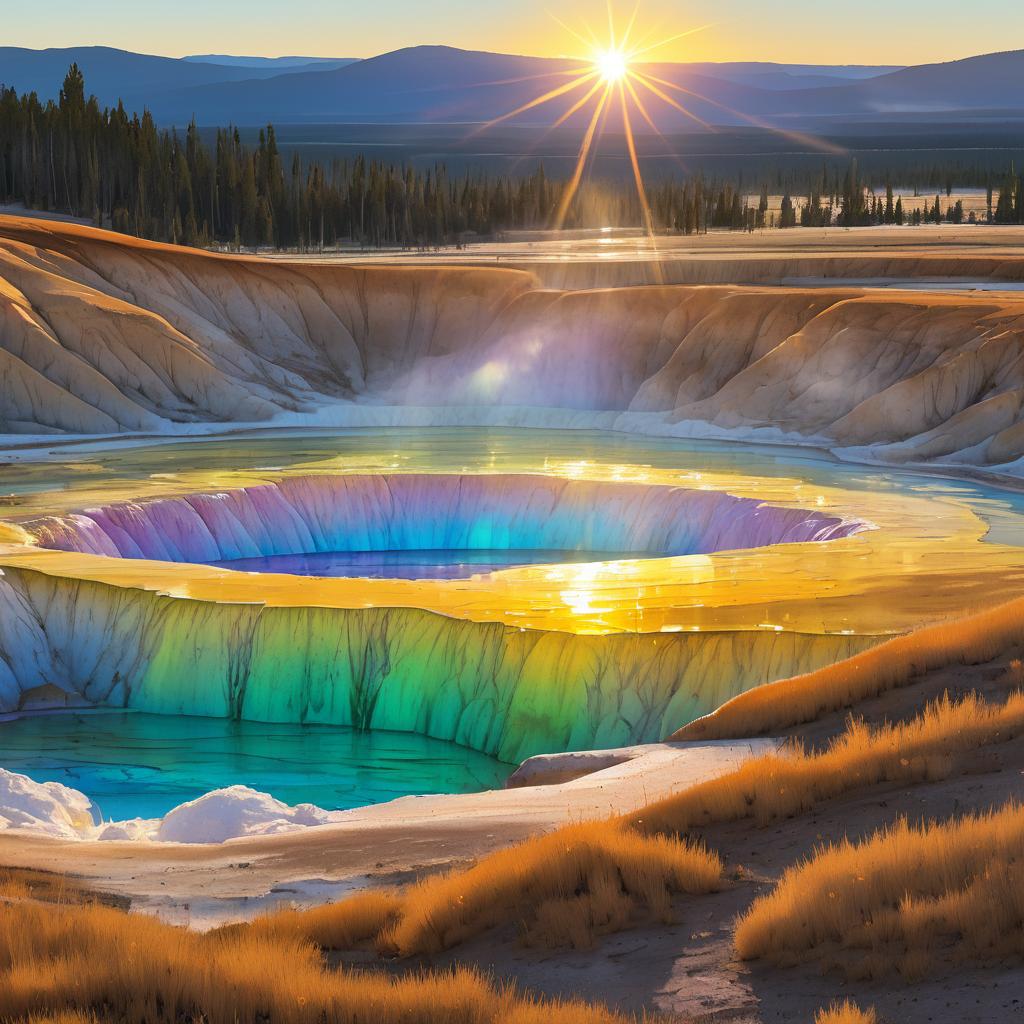 Vibrant Geyser Basin at Sunset