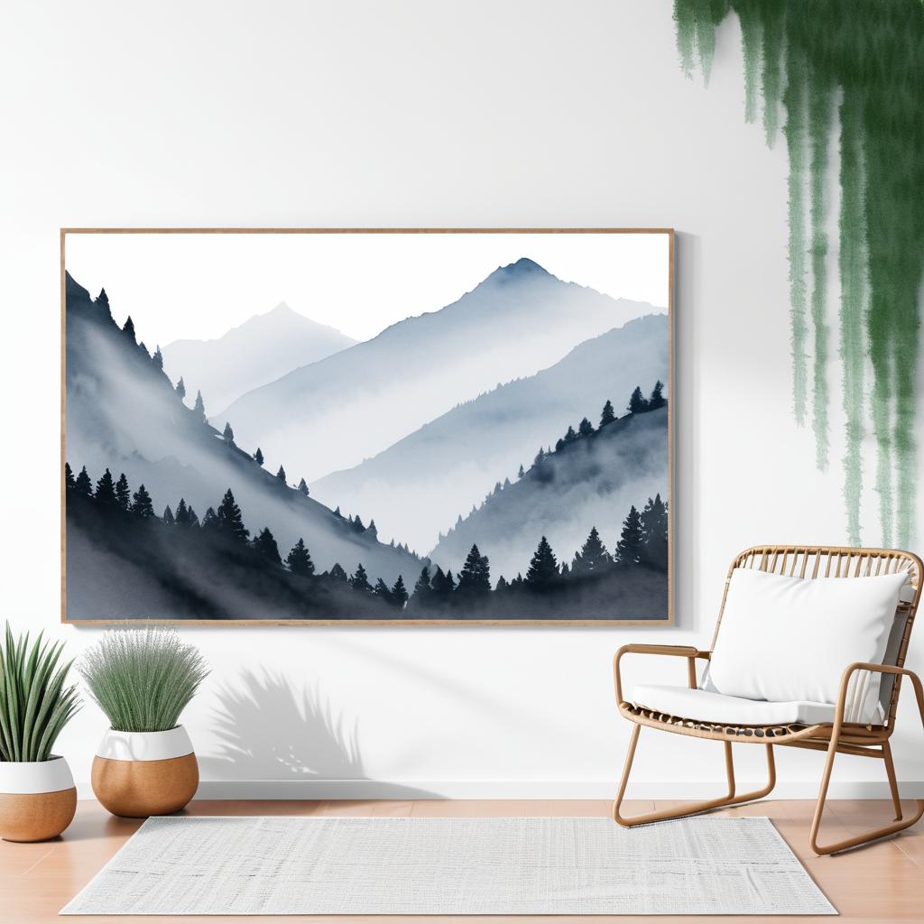 Serene Mountain Landscape Wall Art Mockup