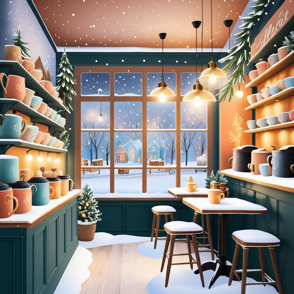 Whimsical Winter Coffee Shop Scene