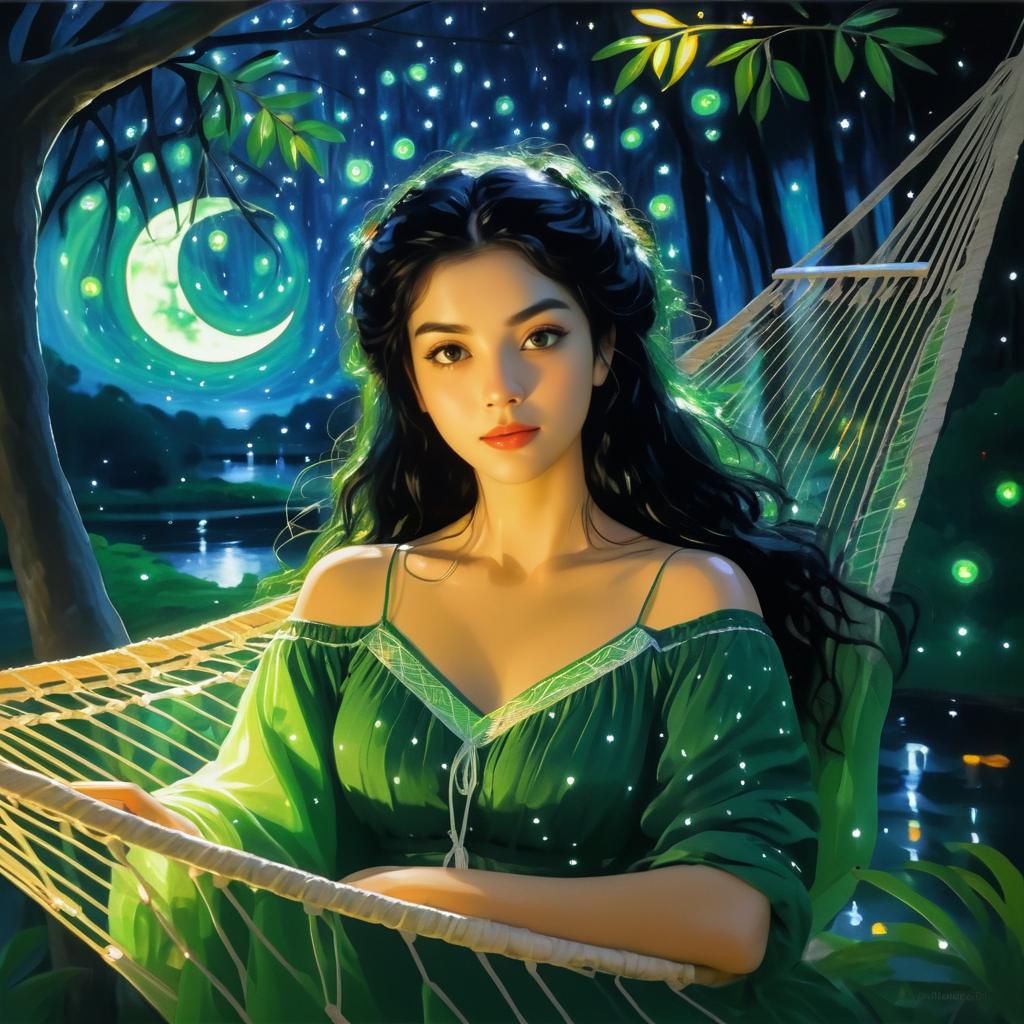 Serene Dreamer in a Moonlit Hammock