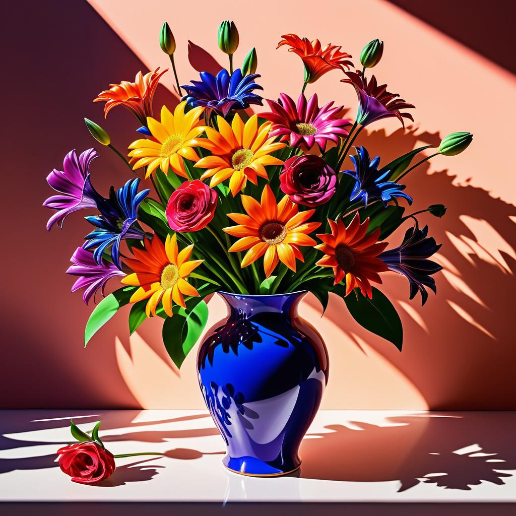 Vibrant Hyper-Realistic Flower Vase Artwork