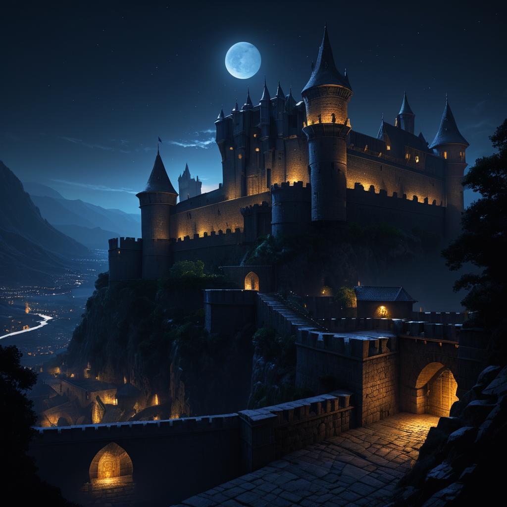 Dark Fantasy Fortified Stronghold at Night