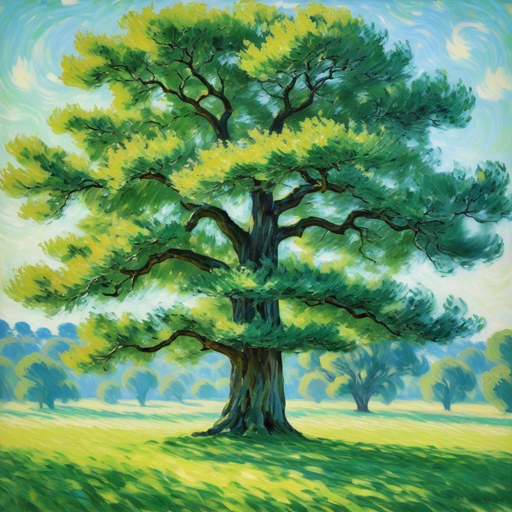 Serene Ancient Tree in Tranquil Meadow