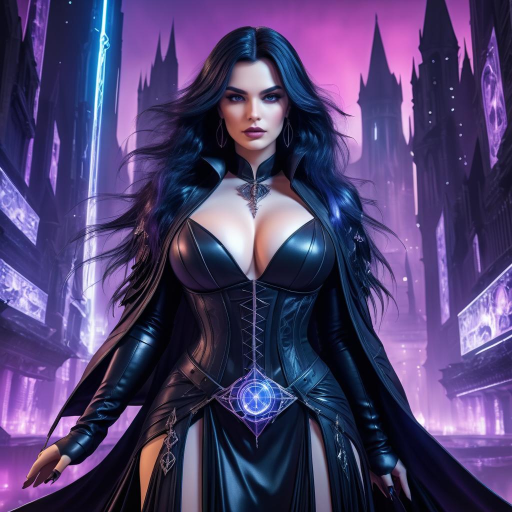 Gothic Sorceress in Cyberpunk City