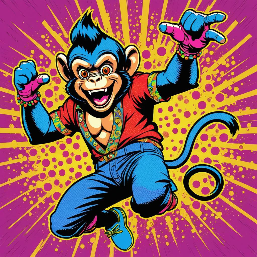 Playful Monkey in Vintage Comic Style