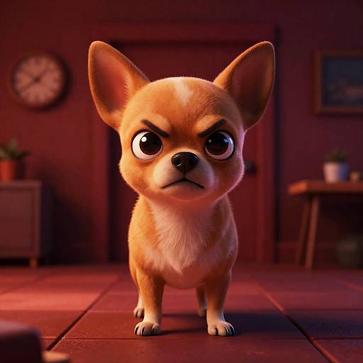 Angry Chihuahua in Dimly Lit Room