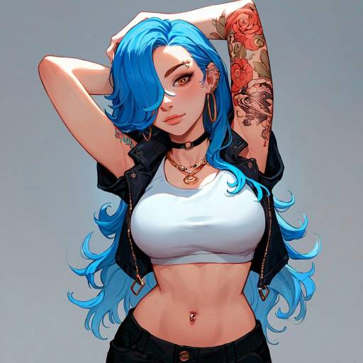 Stylish Girl with Tattoos and Jewelry