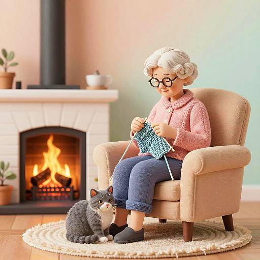 Cozy Fireside Elderly Woman Portrait