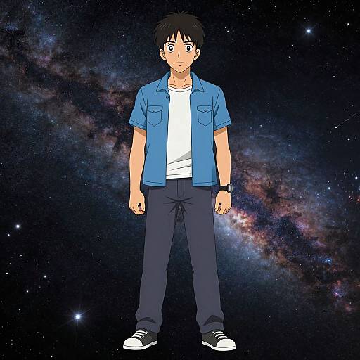 Cartoon Man in Space Background