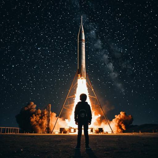 Boy Watching Rocket Launch at Night