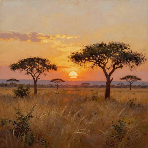Serene African Savanna Sunset Painting