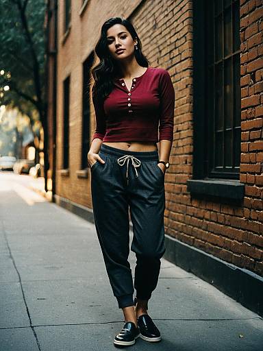 Woman in Casual Urban Outfit Walking Down Alley