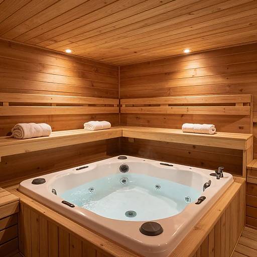 Cozy Wooden Sauna with Jacuzzi Tub