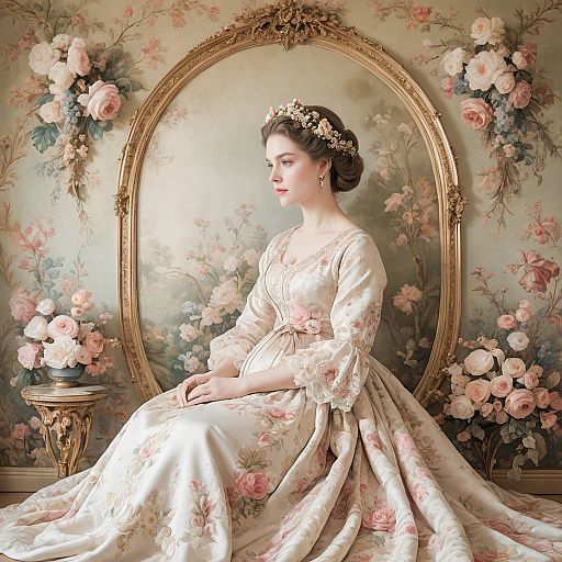 Rococo Elegance: Expectant Mother in Bloom