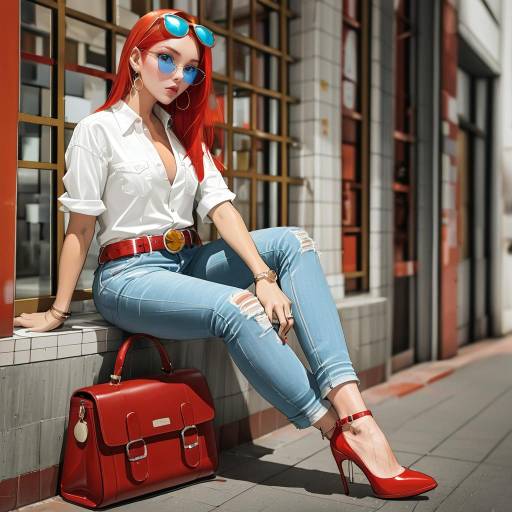 Stylish Girl in Denim and High Heels