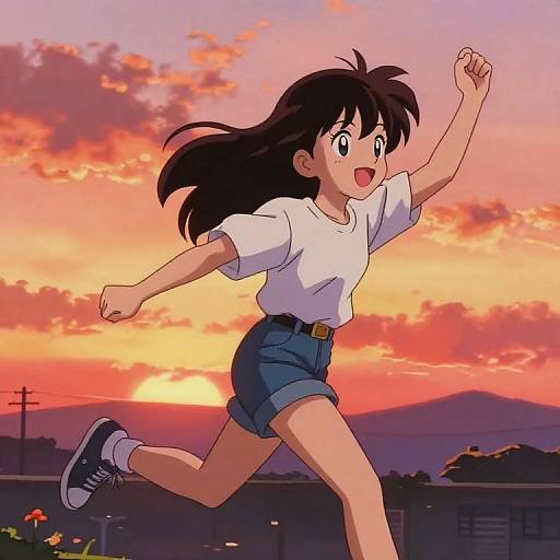 Nostalgic Anime Character at Sunset