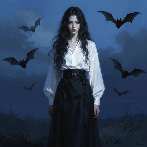 Ethereal Woman Under Dramatic Sky